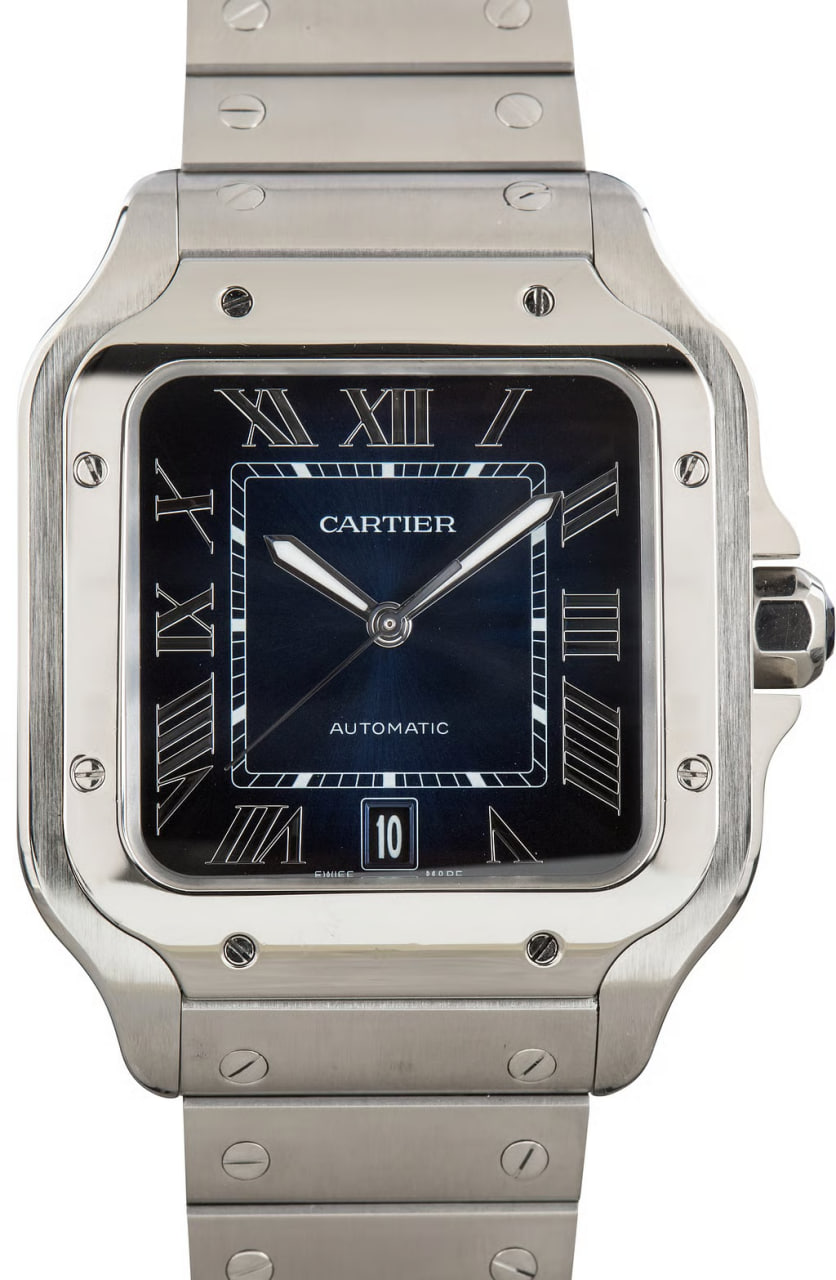 Pre-Owned Santos De Cartier WSSA0071 Blue Roman Dial