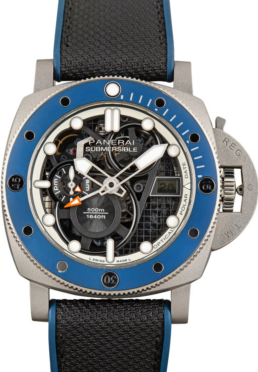 Pre-Owned Skeleton Dial Panerai Submersible GMT Ref PAM01495 Titanium